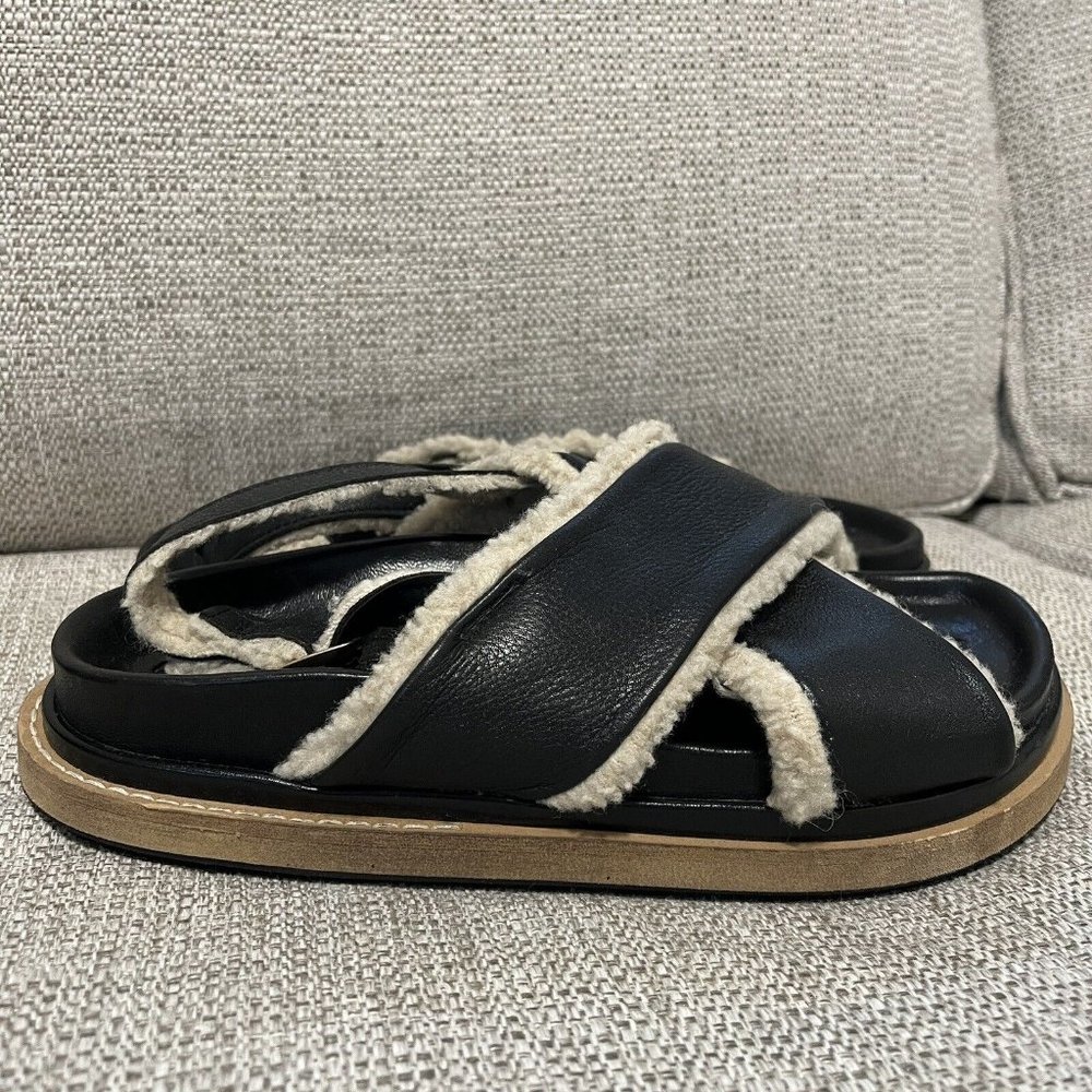 ALOHAS Black Shearling-Trim Platform Sandals - Picture 2 of 8